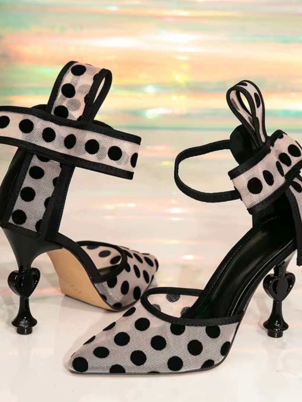 Black & White Polka Dot Ankle-Strap Heels